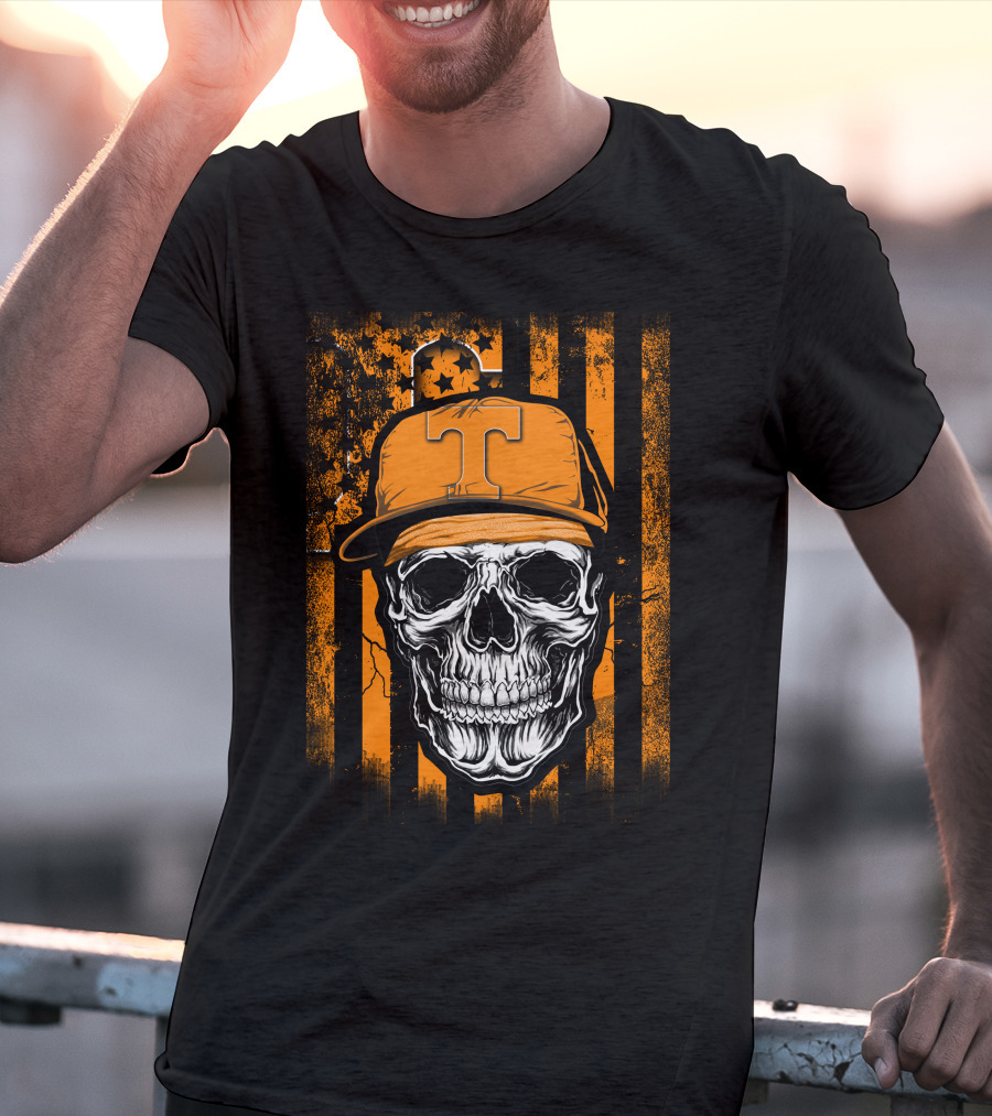 Tennessee Volunteers Skull Cap With Stripes And Stars T-Shirt