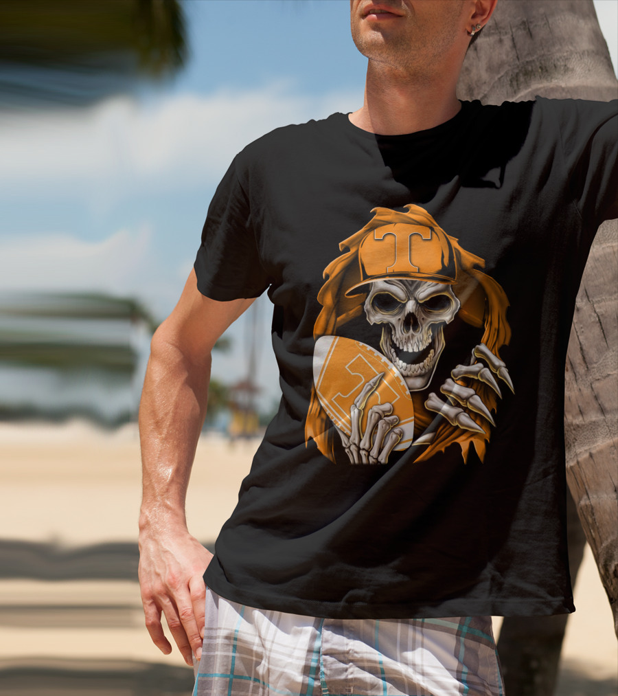 Skullbong Tennessee Volunteers Skeleton Football Orange Hat T-Shirt