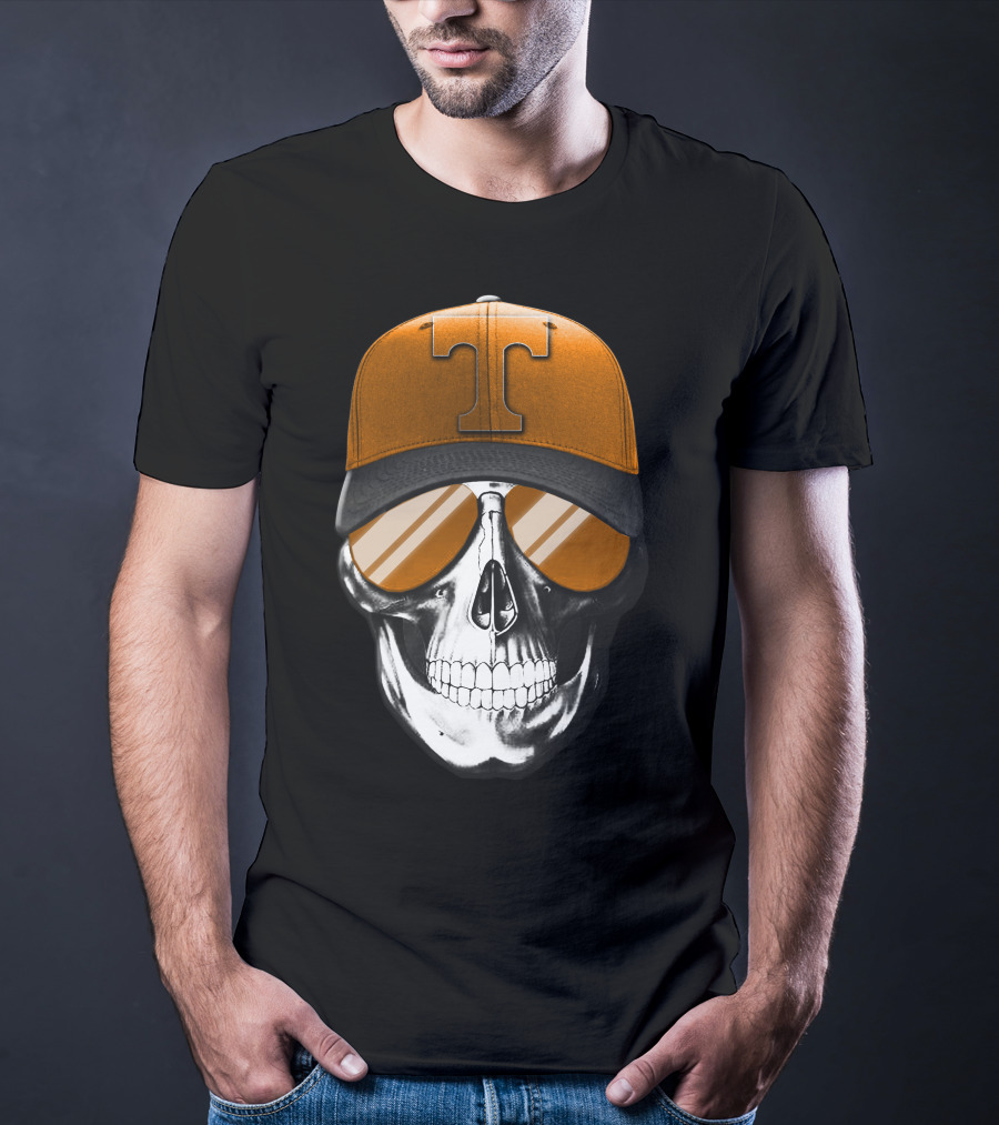 Tennessee Volunteers Skull With Orange Hat And Sunglasses T-Shirt