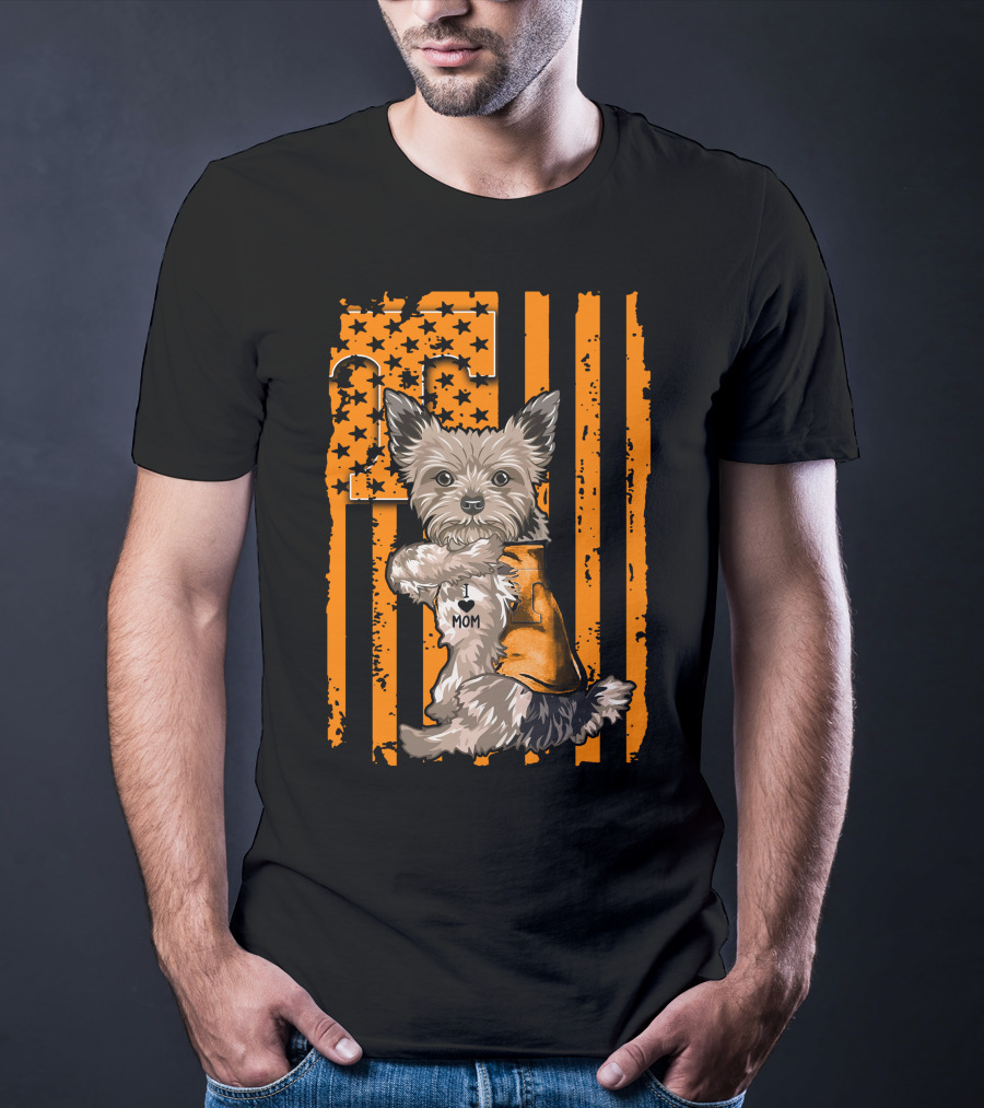Yorkshire Terrier I Love Mom Tennessee Volunteers Orange Stars And Stripes Football Flag T-Shirt