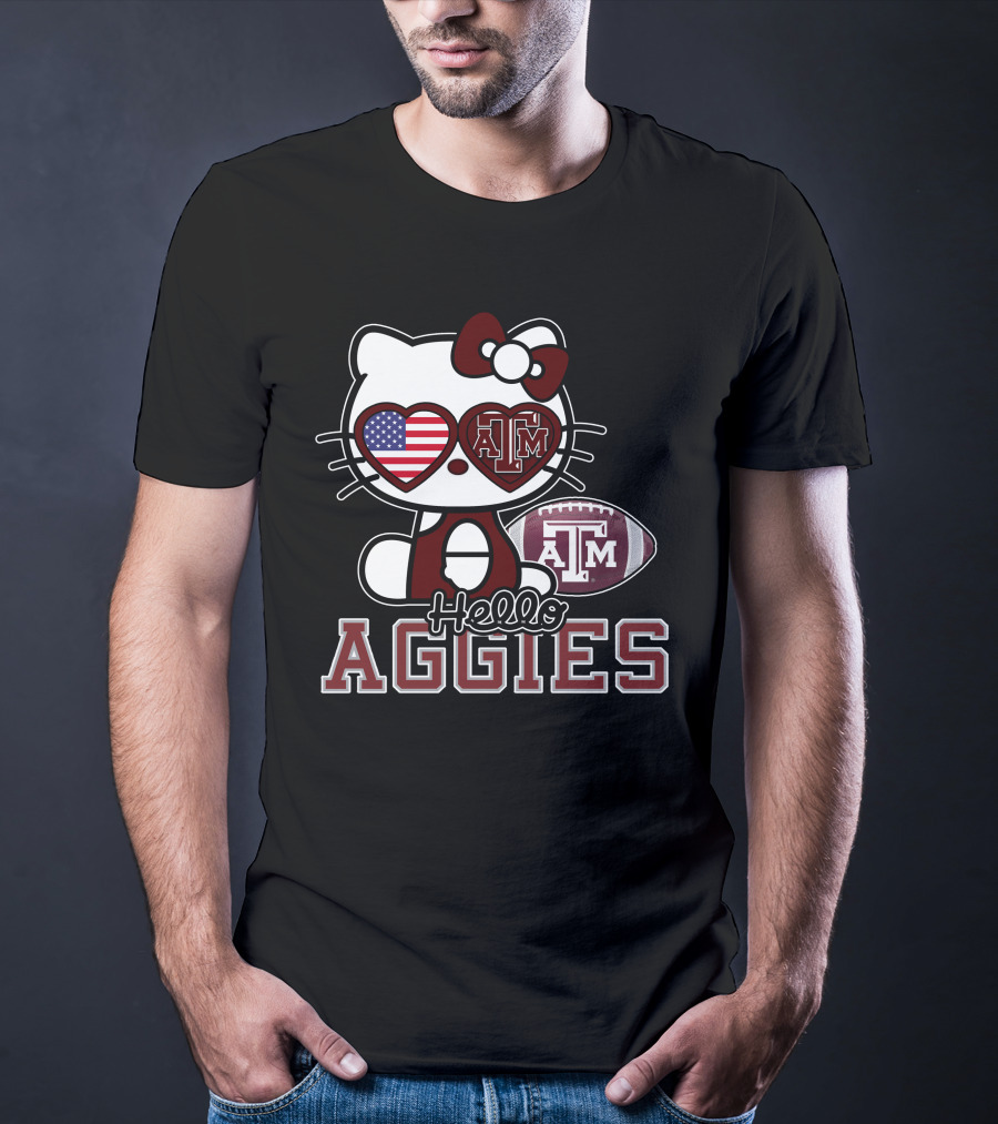 Hello Kitty Texas A&M Aggies Football American Flag T-Shirt