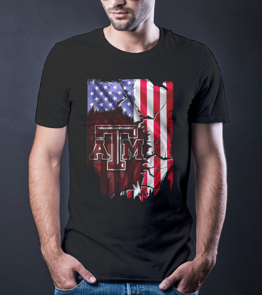 Texas A&M Aggies American Flag Torn Background T-Shirt