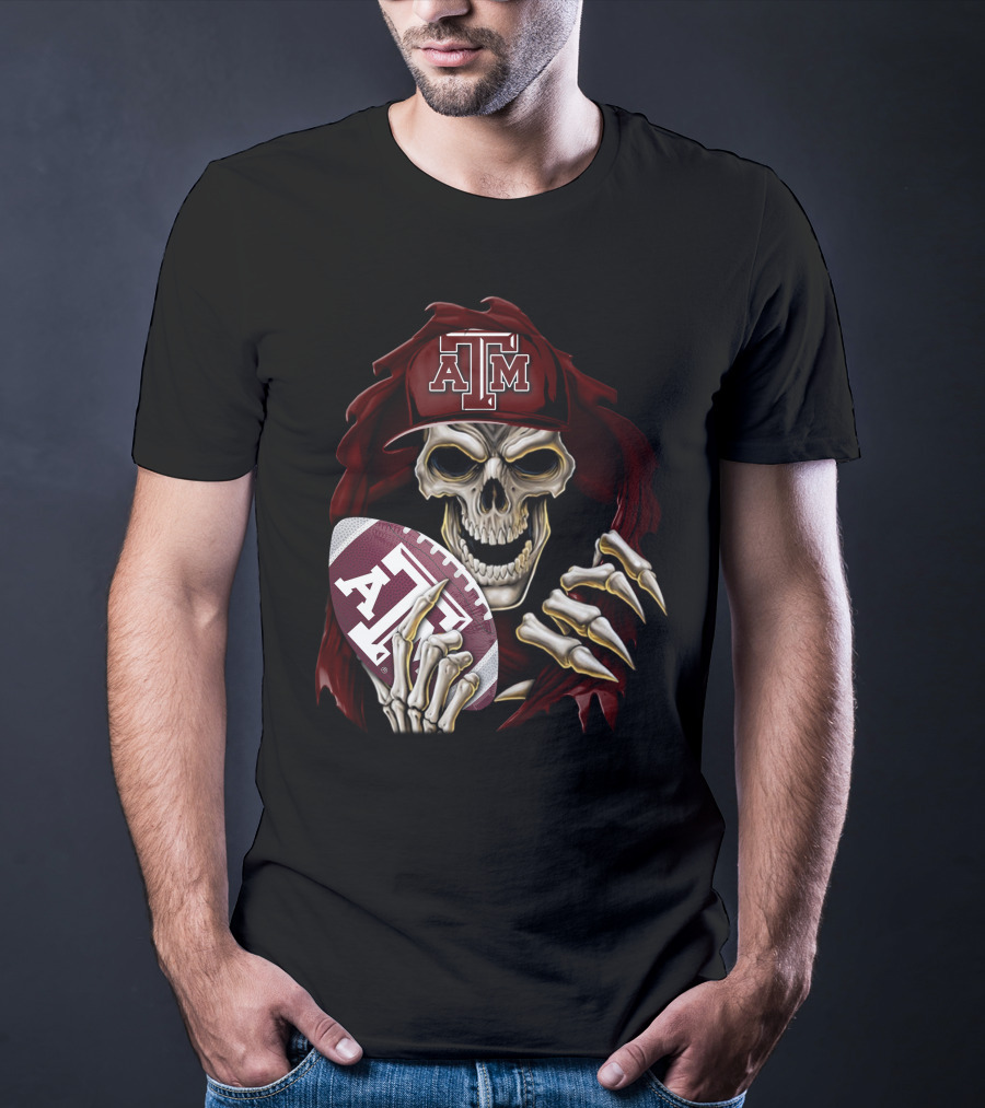 Skullbong Texas A&M Aggies Skeleton With Football And Cap T-Shirt