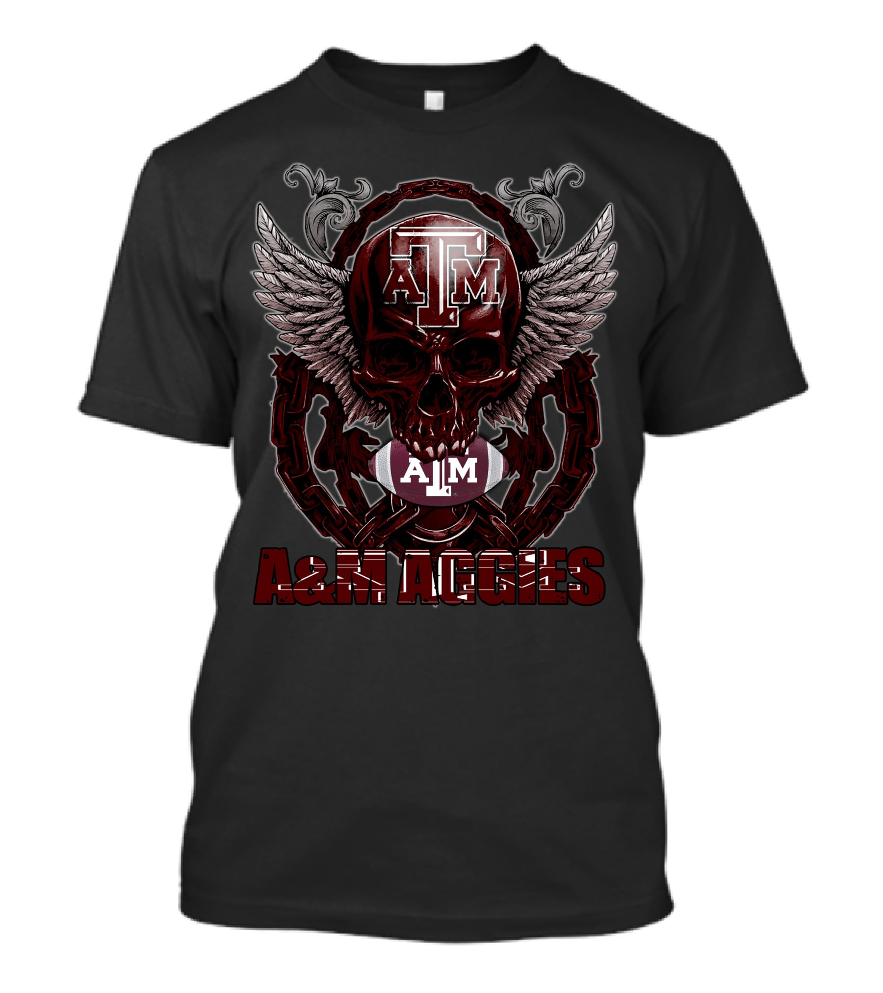 Skullfb A&M Aggies Football Skull Wings T-Shirt