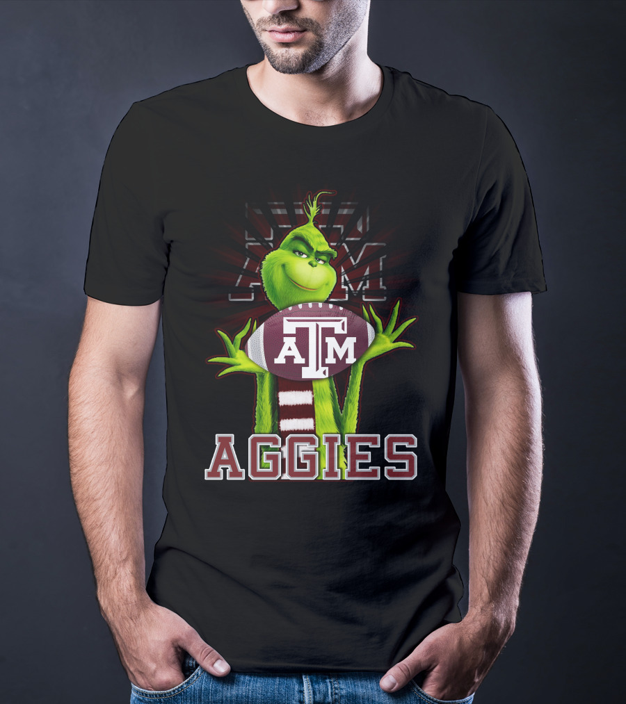 Grinch Texas A&M Aggies Holding Football With ATM T-Shirt