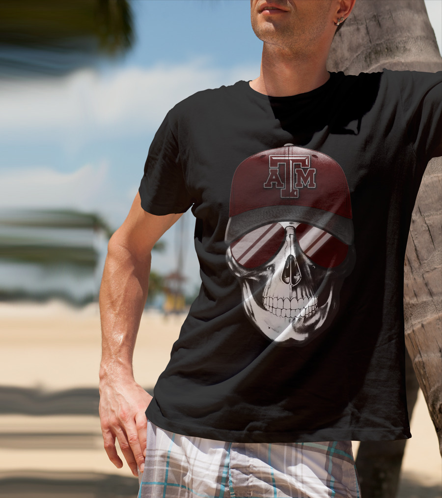 Texas A&M Aggies Skull With Hat And Sunglasses T-Shirt