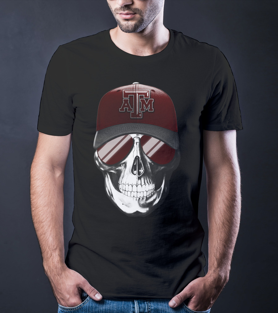 Texas A&M Aggies Skull With Hat And Sunglasses T-Shirt