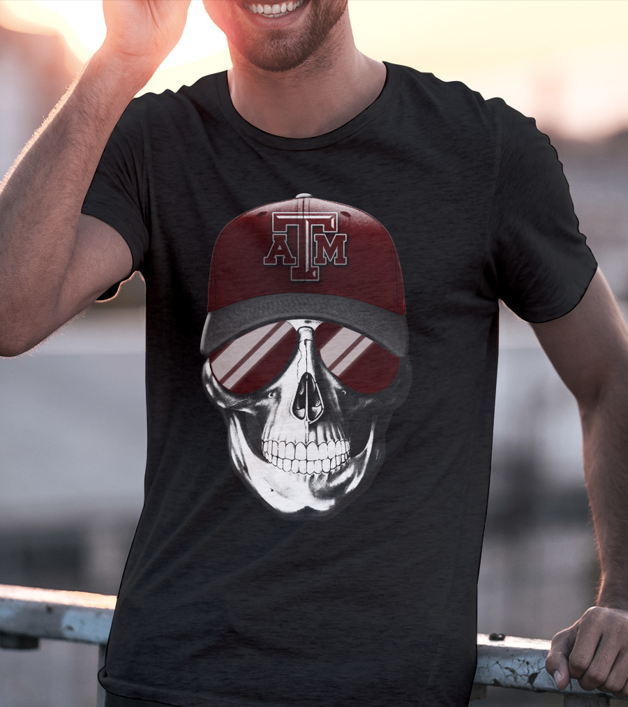 Texas A&M Aggies Skull With Hat And Sunglasses T-Shirt