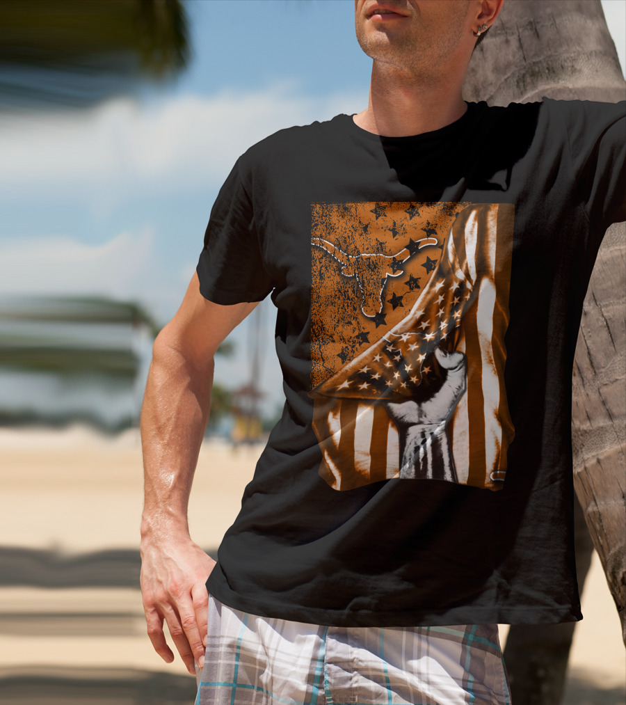 Texas Longhorns Stars And Stripes Flag Hand T-Shirt