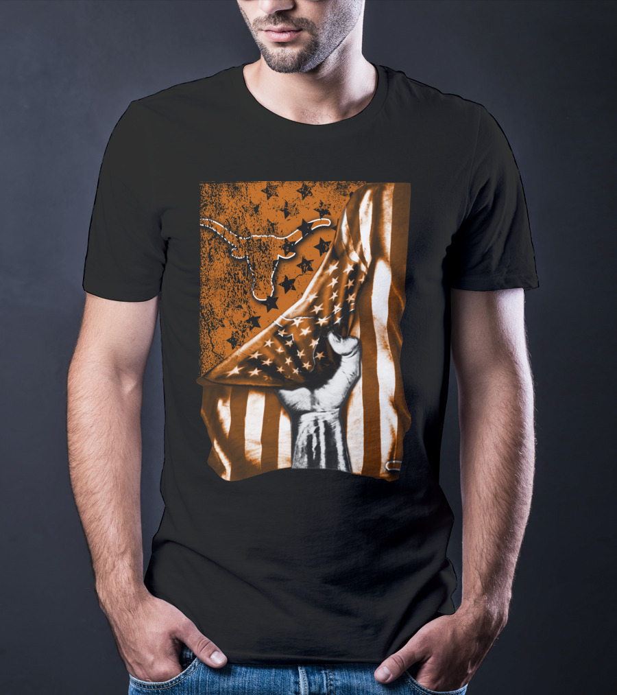 Texas Longhorns Stars And Stripes Flag Hand T-Shirt