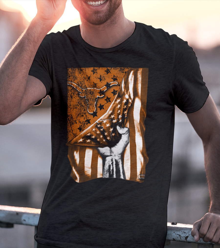 Texas Longhorns Stars And Stripes Flag Hand T-Shirt