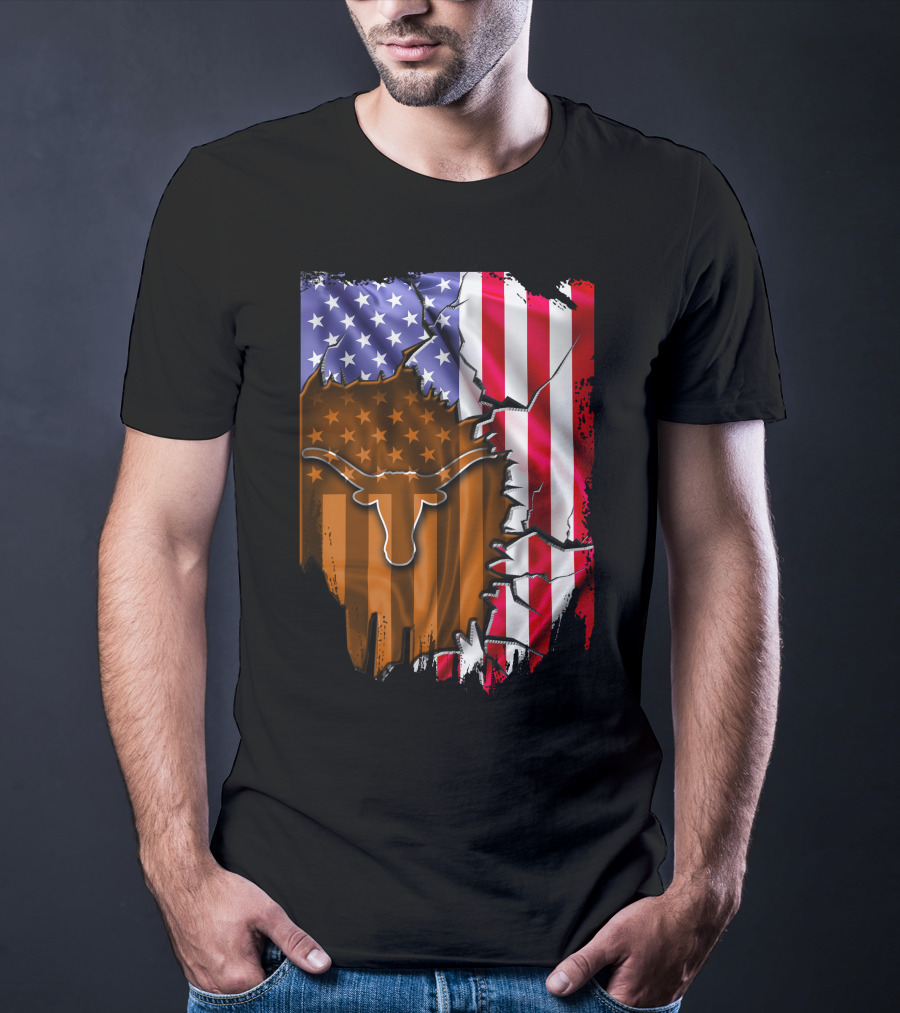 Texas Longhorns American Flag Tear T-Shirt
