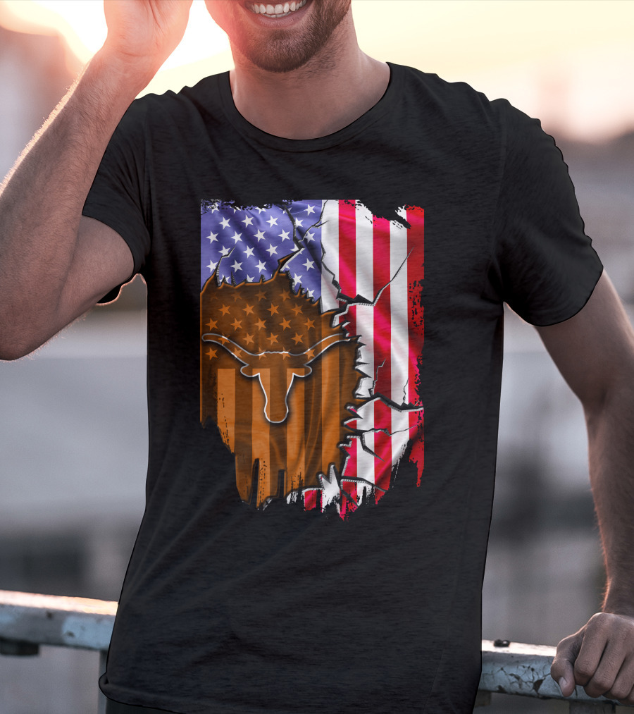 Texas Longhorns American Flag Tear T-Shirt