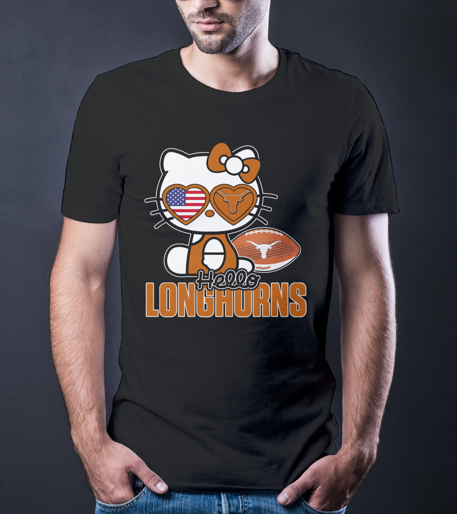 Hello Kitty Texas Longhorns Football American Flag T-Shirt