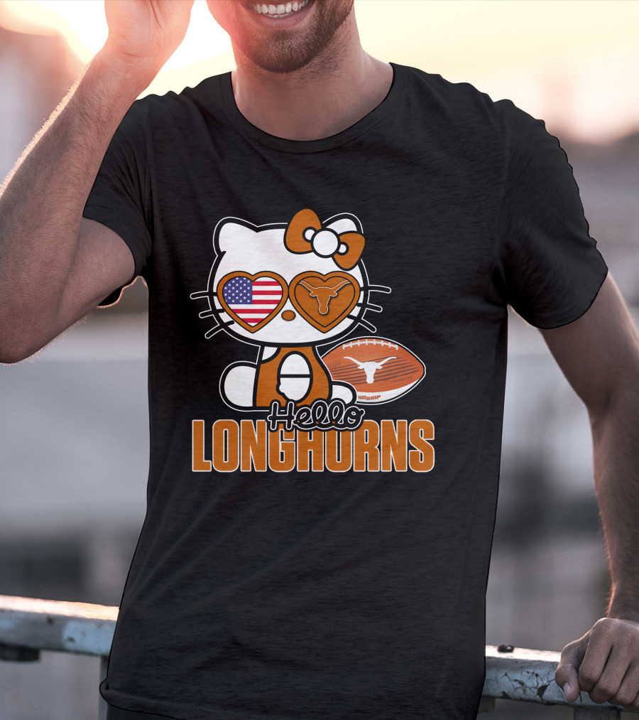 Hello Kitty Texas Longhorns Football American Flag T-Shirt