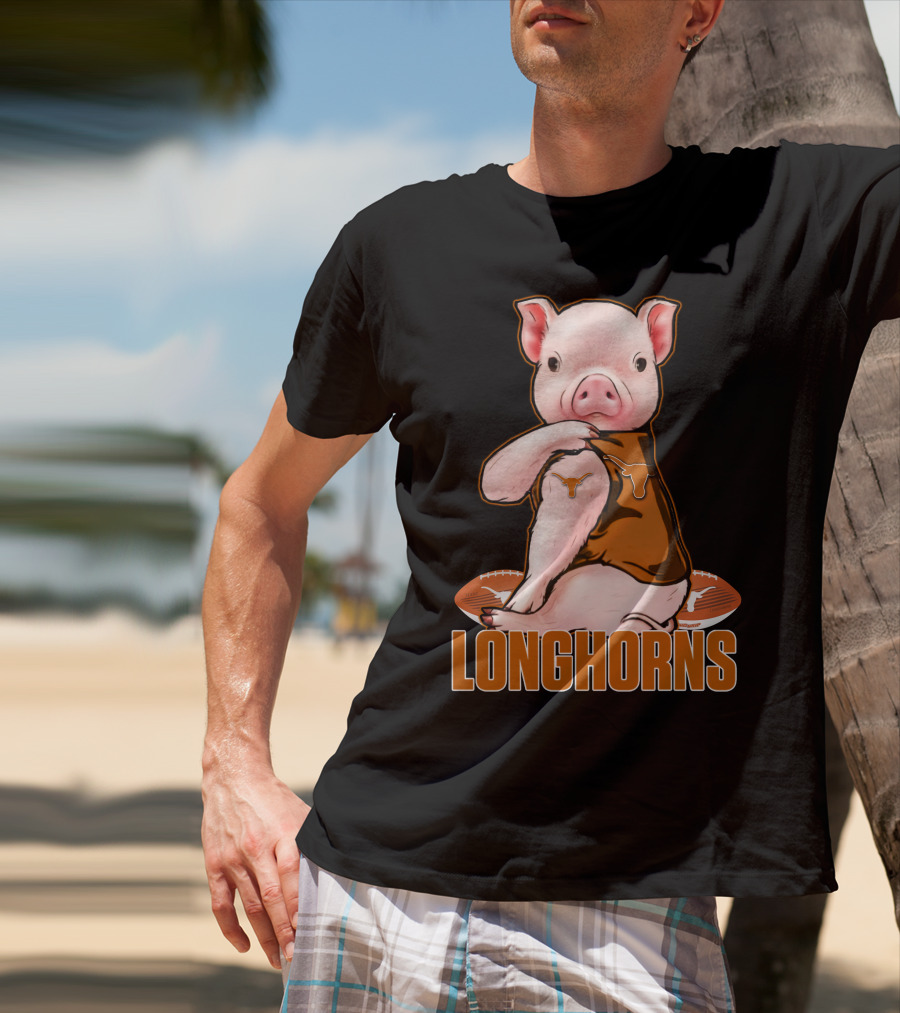 Pig In Texas Longhorns Jersey With Footballs T-Shirt