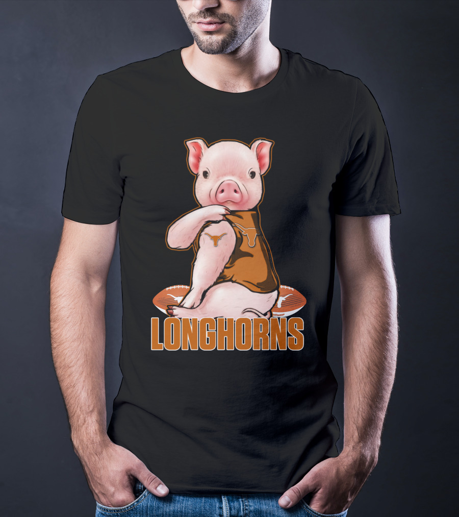 Pig In Texas Longhorns Jersey With Footballs T-Shirt