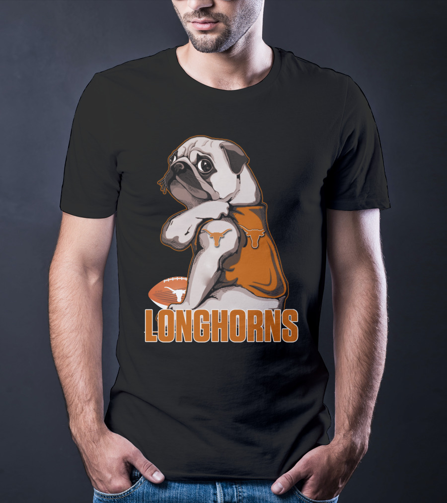 Pug Longhorns Football T-Shirt