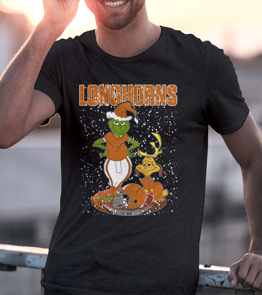 Grinchxmas Longhorns Christmas Football Snowy Scene T-Shirt