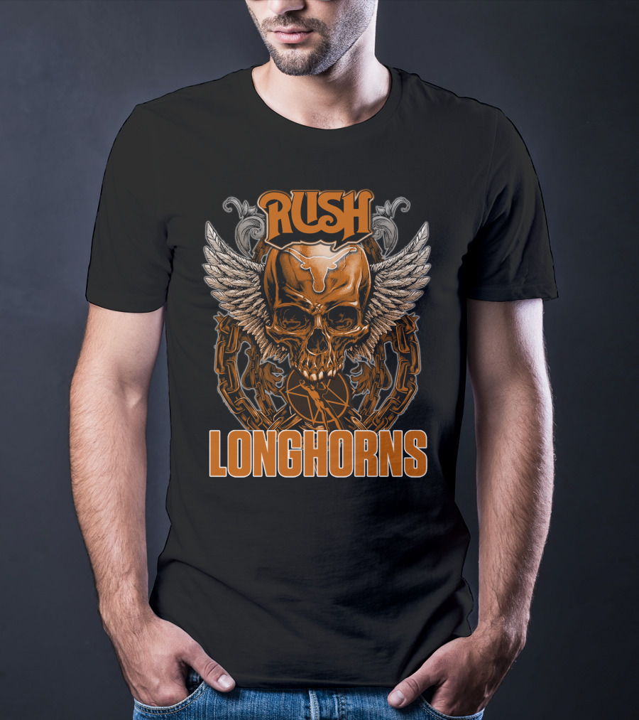 Rush Texas Longhorns Skull Wings Chains T-Shirt