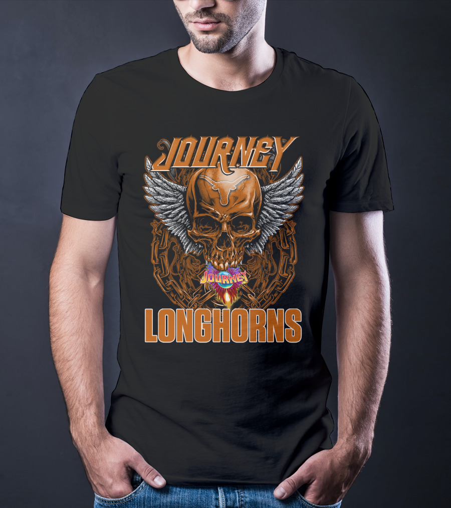 Journey Longhorns Skull Wings Flame Chain T-Shirt