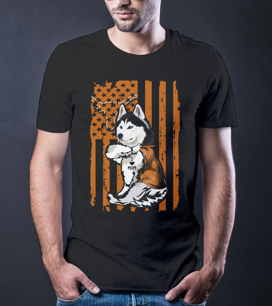 Siberian Husky Mom Texas Longhorns Flag Stars T-Shirt
