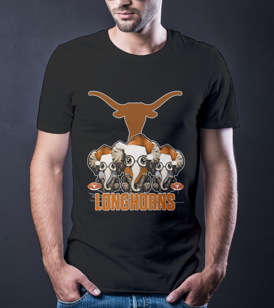 Elephants Xmas Santa Hats Longhorns Texas T-Shirt