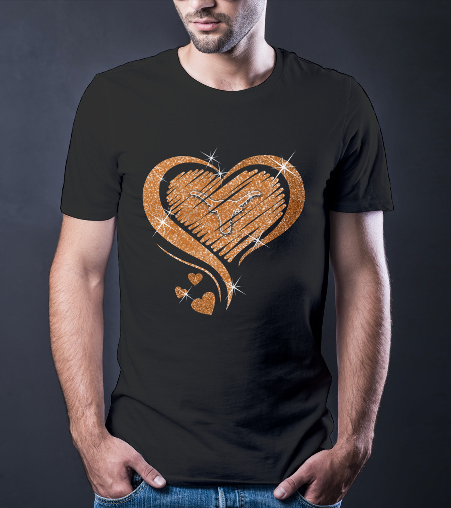 Heart Glittered Texas Longhorns Diamond Shape T-Shirt