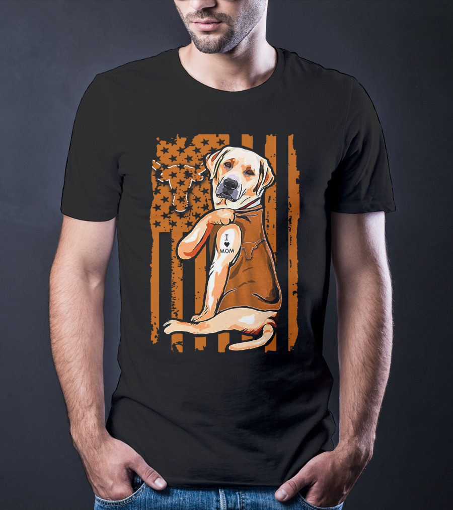 Labrador Retriever I Love Mom Texas Longhorns Flag T-Shirt