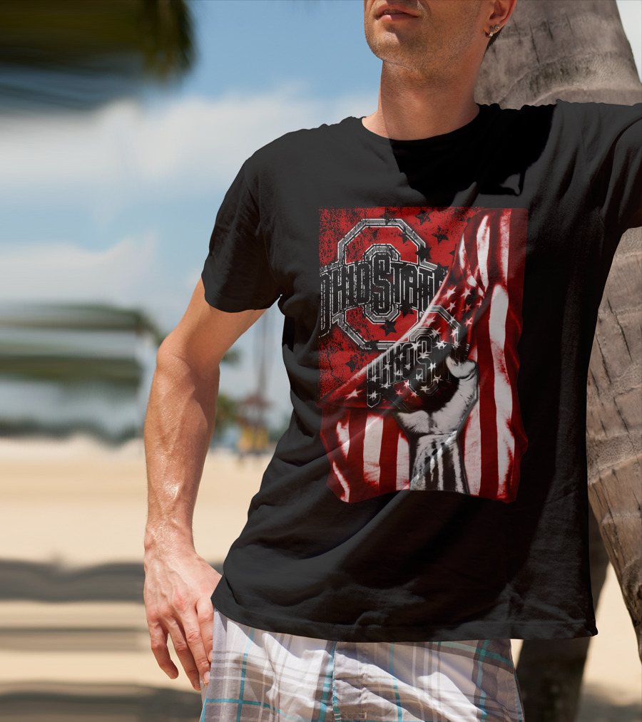Ohio State Buckeyes American Flag Fist T-Shirt