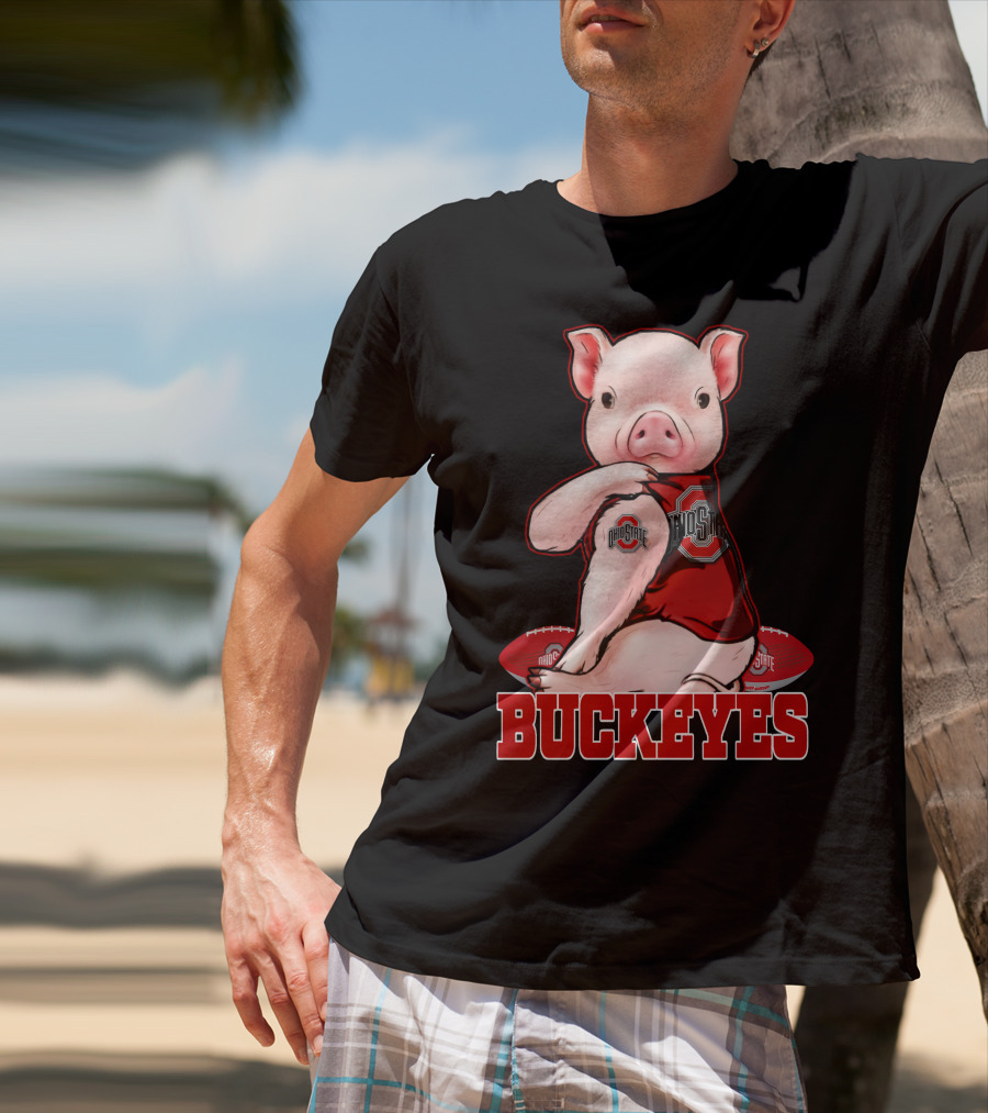 Pig Wearing Ohio State Buckeyes Gear With Footballs T-Shirt