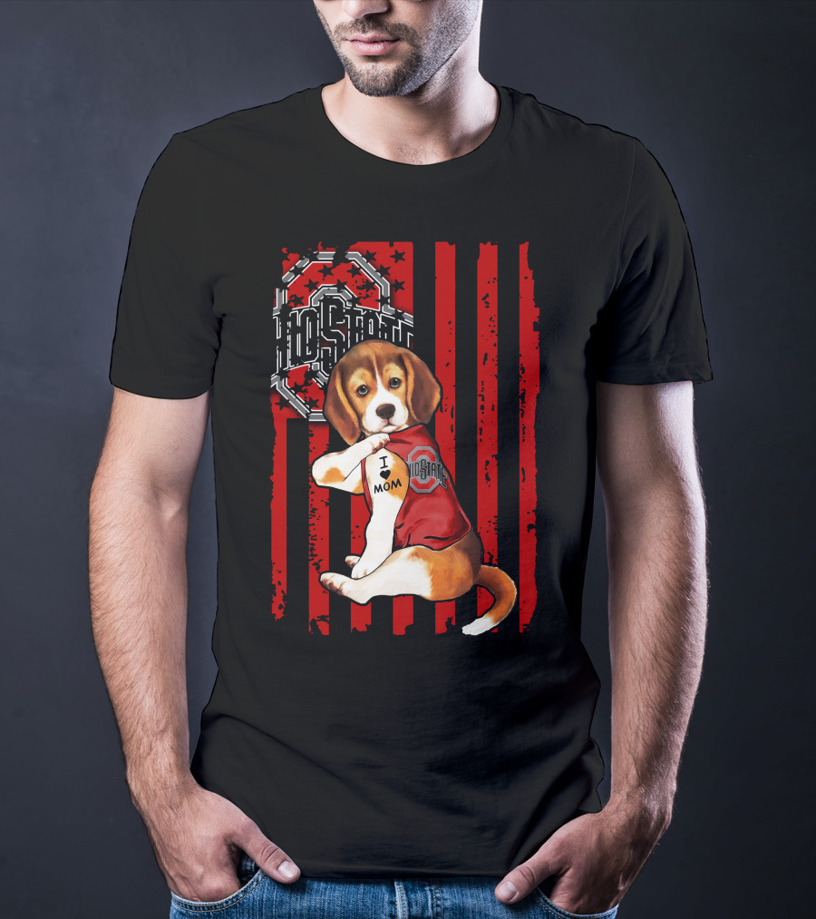 Ohio State Buckeyes Beagle With I Love Mom Tattoo T-Shirt