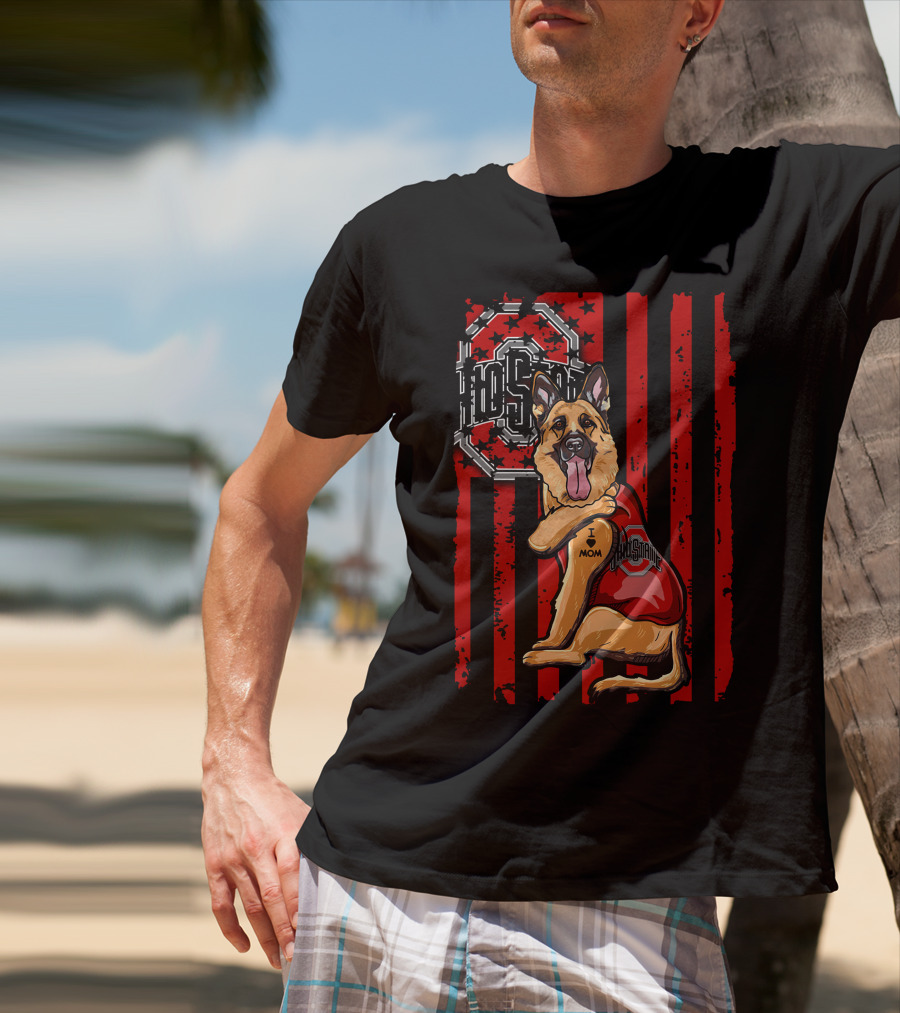 German Shepherd Ohio State I Mom Buckeyes Stripes T-Shirt