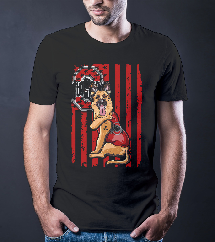 German Shepherd Ohio State I Mom Buckeyes Stripes T-Shirt