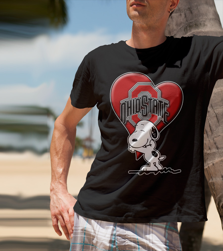 Snoopy Hugging Ohio State Buckeyes Heart T-Shirt