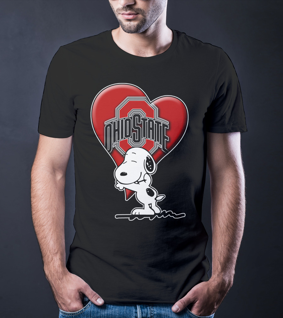 Snoopy Hugging Ohio State Buckeyes Heart T-Shirt