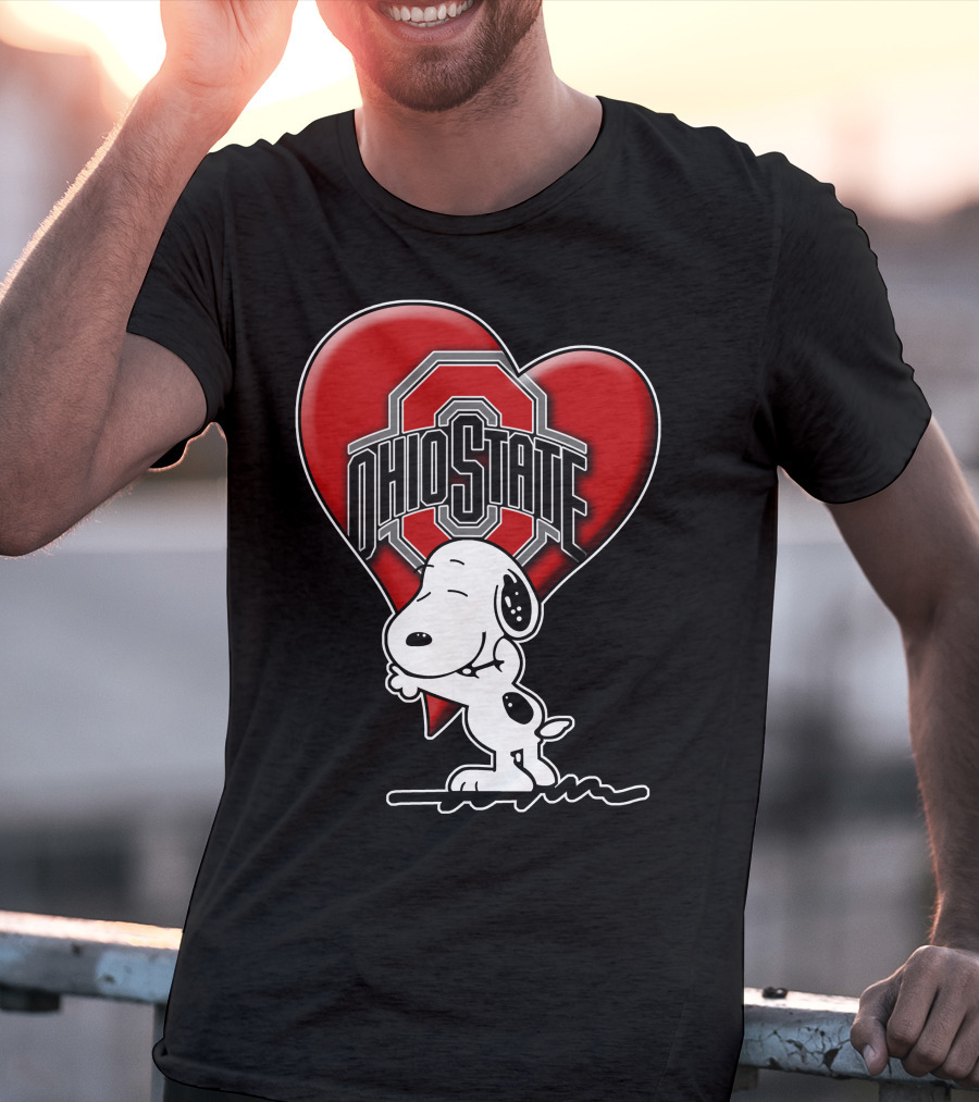 Snoopy Hugging Ohio State Buckeyes Heart T-Shirt