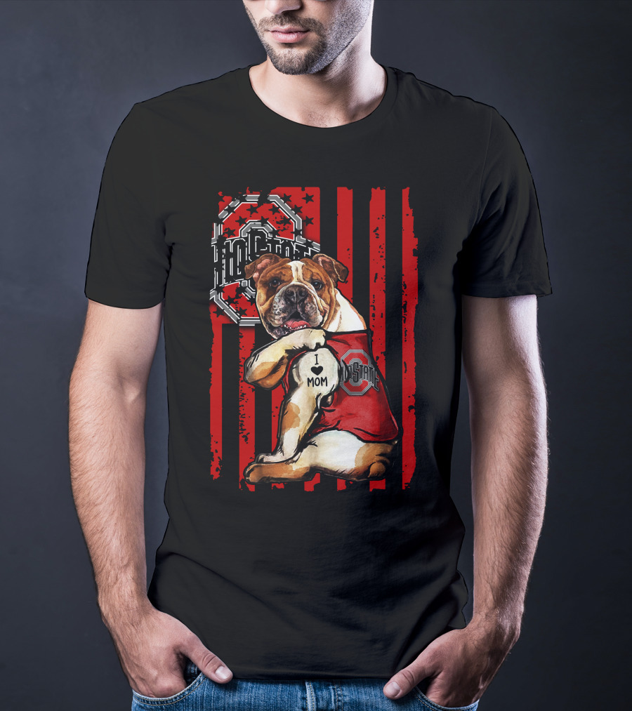 Bulldog I Love Mom Ohio State Buckeyes Vintage Red Stripes T-Shirt