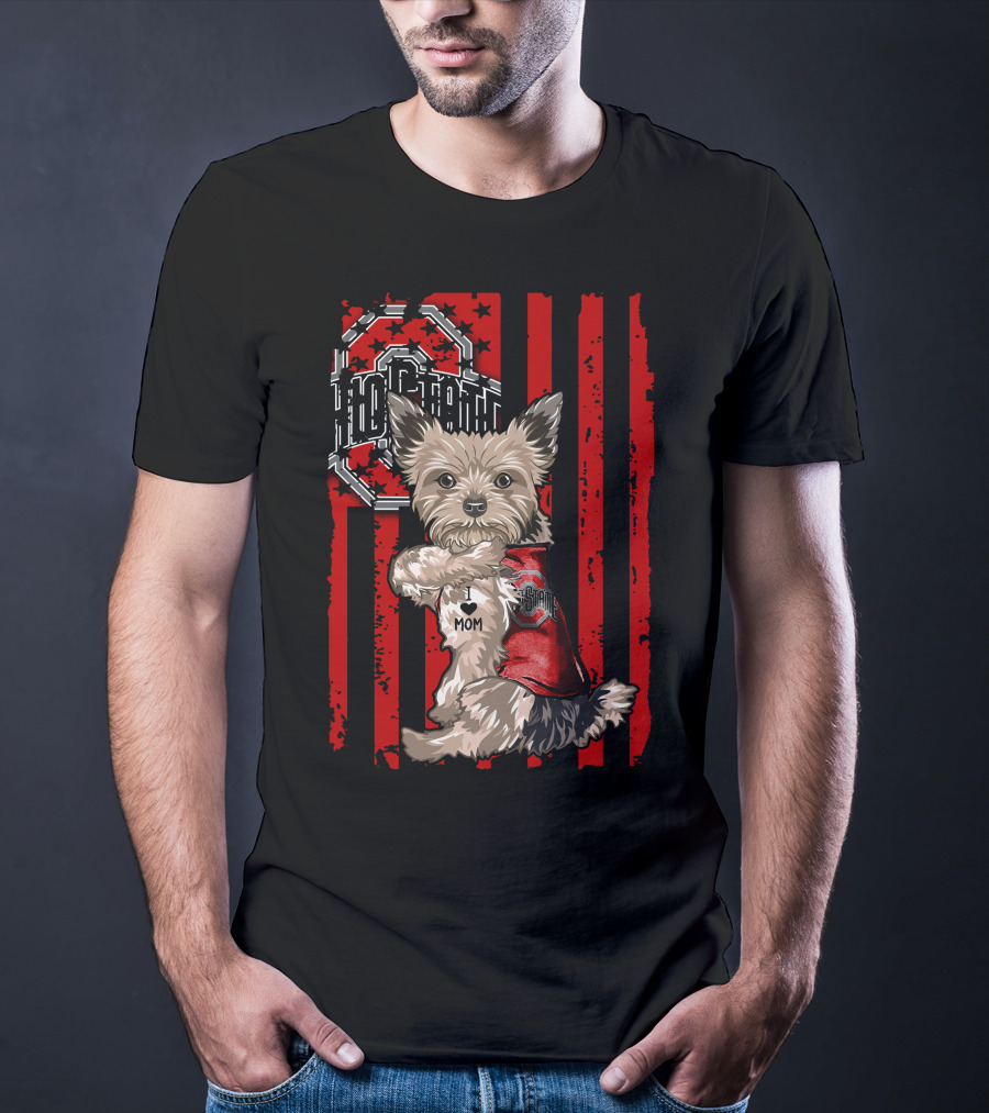 Yorkshire Terrier Ohio State Buckeyes I Love Mom T-Shirt