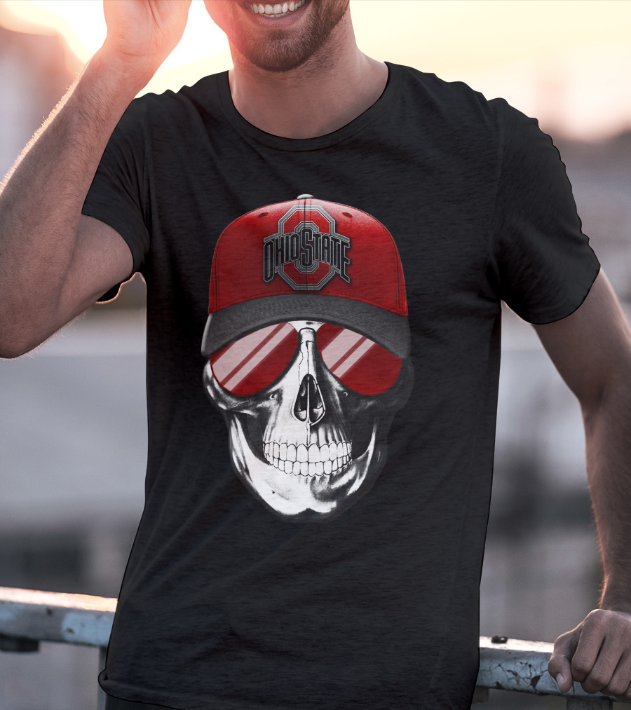 Ohio State Buckeyes Skull With Red Cap And Sunglasses T-Shirt