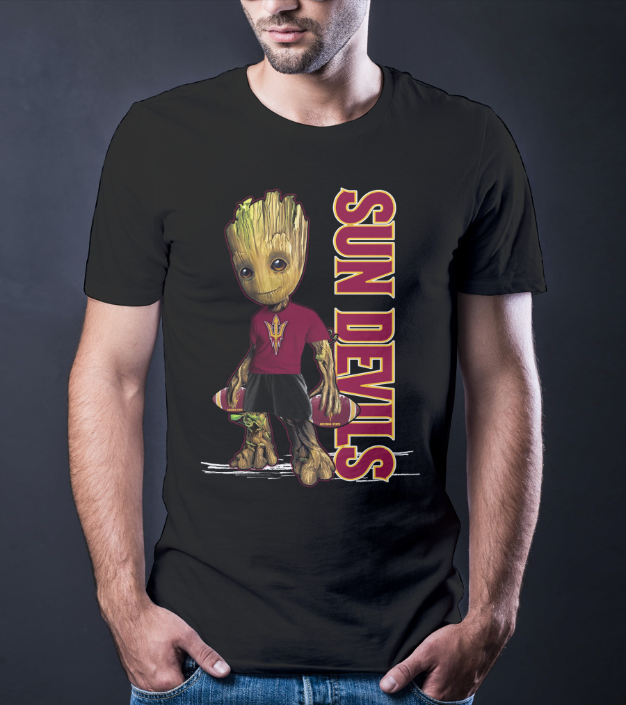 Groot Sun Devils Football Character In Maroon And Gold Team T-Shirt