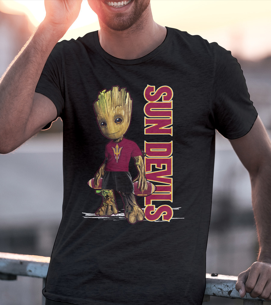 Groot Sun Devils Football Character In Maroon And Gold Team T-Shirt