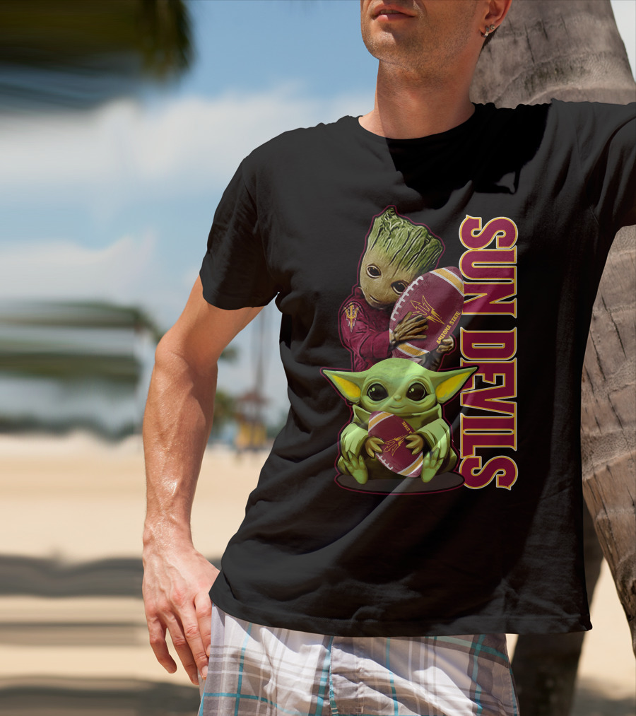 Grzd Sun Devils Football Groot And Baby Yoda Fan T-Shirt