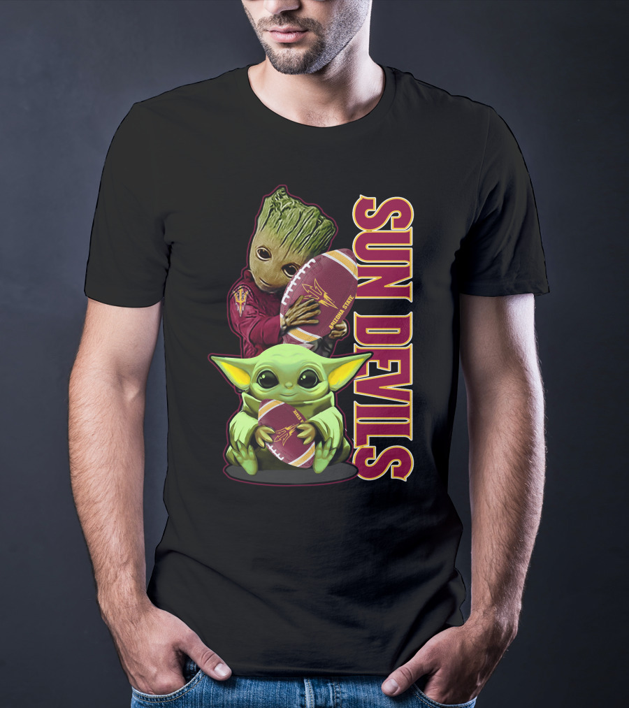 Grzd Sun Devils Football Groot And Baby Yoda Fan T-Shirt
