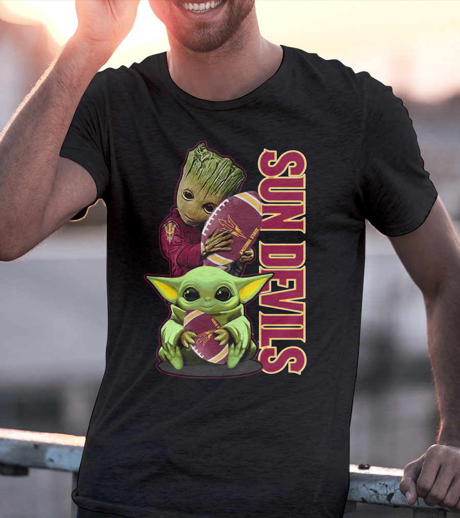 Grzd Sun Devils Football Groot And Baby Yoda Fan T-Shirt