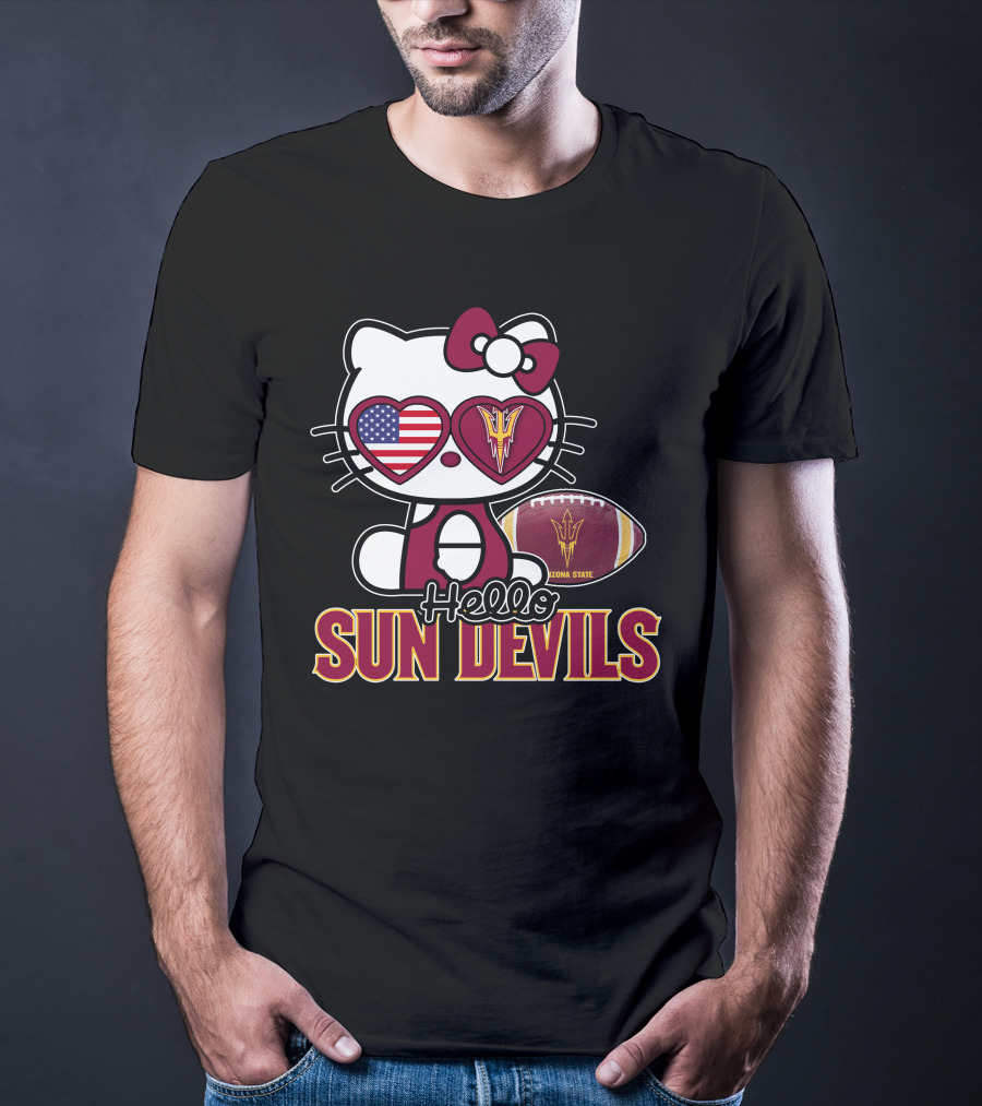 Hello Kitty Arizona State Sun Devils Football USA Heart Glasses T-Shirt
