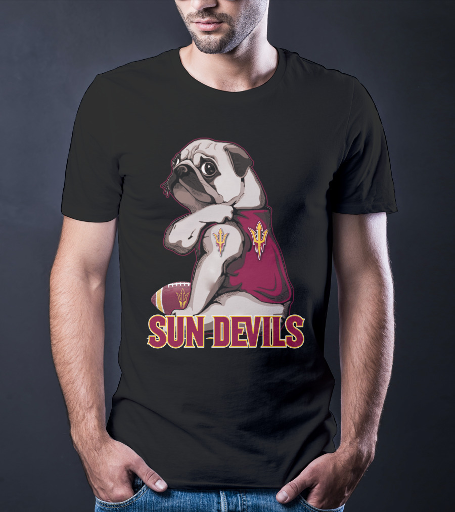 Pug With Trident In Sun Devils Football Mascot Theme T-Shirt