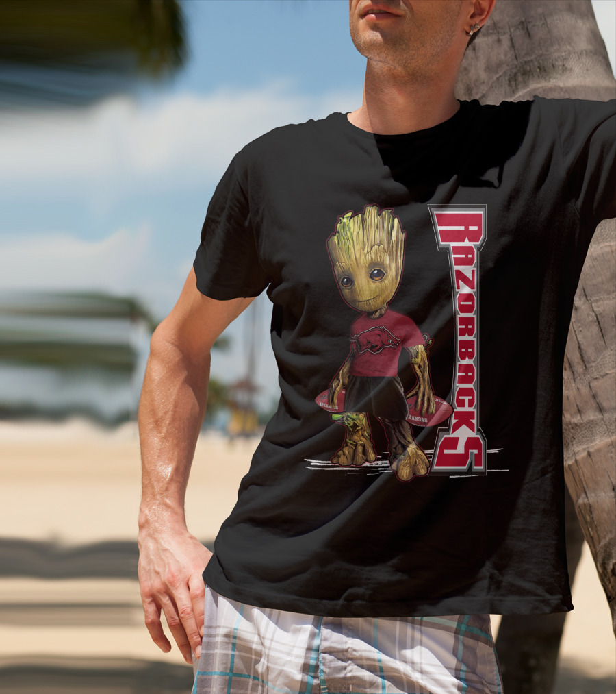 Groot Arkansas Razorbacks Football Character With Team T-Shirt