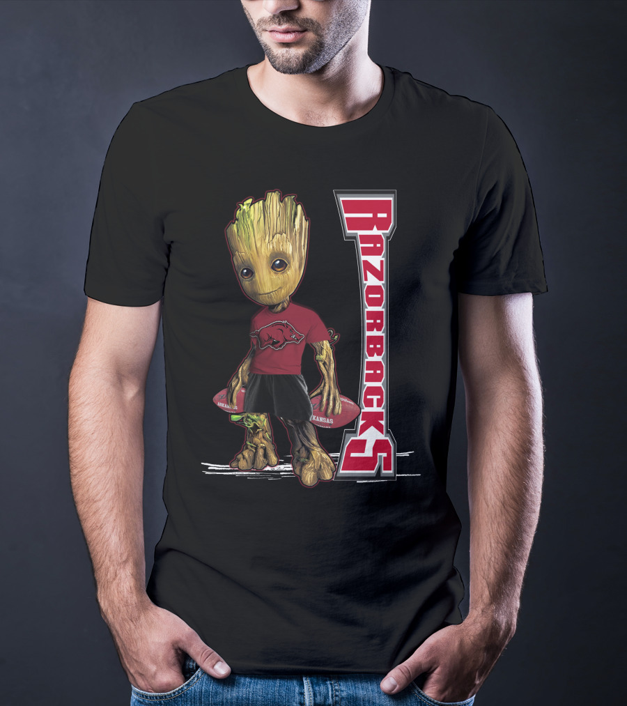 Groot Arkansas Razorbacks Football Character With Team T-Shirt