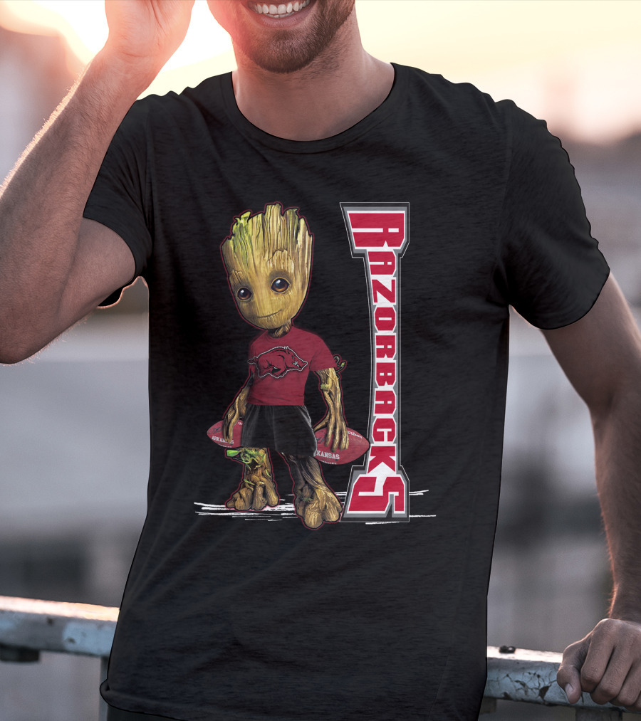 Groot Arkansas Razorbacks Football Character With Team T-Shirt